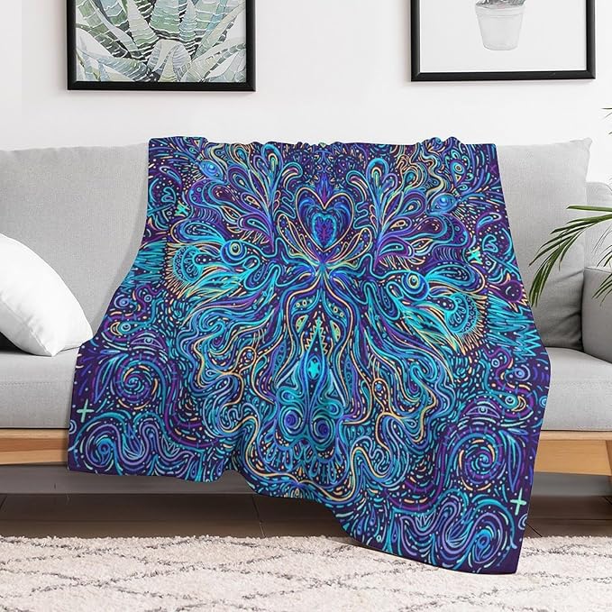 Hippie Bohemian Mandala Throw Blanket Indian Gypsy Abstract Flower Floral Texture Print Blanket for Sofa Bed Couch Chair Or Dorm 30"x40"
