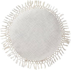 Indigo Ink - Decorative Throw Pillows for Couch or Bed, Boho Home Décor Round Cotton 20" x 20" Pillow with Tassels (Tufted Medallion Collection, Bright White)