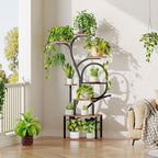 Plant Stand Indoor with Grow Lights - 60" Tall Plant Shelf, Indoor Plant Lighting Stands, 8 Tiered Flower Holder, S-Shaped Decorative Rack for Living Room, Rustic Brown and Black PSHR170E01