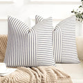 YCOLL Farmhouse Pillow Covers 20x20, Modern Accent Square Throw Pillow Covers Set of 2, Navy and Beige Striped Patchwork Linen Decorative Pillows Cushion Covers for Couch Chair Bedroom Home Decor