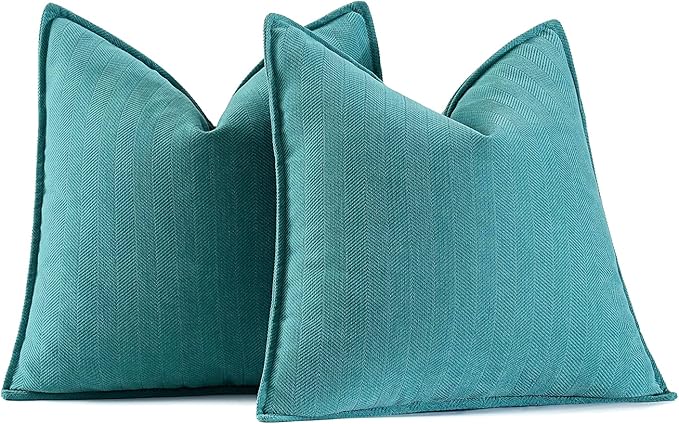 MIULEE Pack of 2 Teal Decorative Pillow Covers 16x16 Inch Soft Chenille Luxurious Couch Throw Pillows Farmhouse Cushion Covers with Elegant Design for Sofa Bedroom Living Room Home Decor