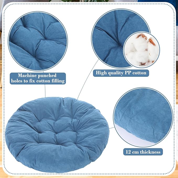 Extra Large Floor Cushion Seating Round Floor Pillow Papasan Swing Cushion for Adults Oversized Playroom Pillows Reading Nook Big Pillow for Sitting Yoga Living Room Sofa (Lake Blue, Classic)