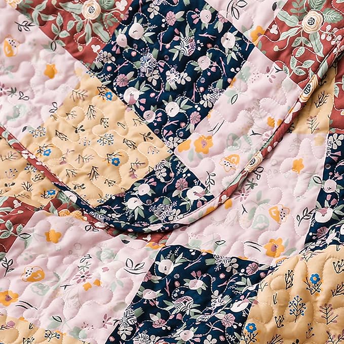 Exclusivo Mezcla 50"x 60" Quilted Throw Blanket- Microfiber Quilt Throw with Boho Patchwork Pattern, Reversible Brown Versatile Lap Quilt for All Seasons, Lightweight Throws for Bed/Couch/Sofa