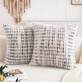 Decorative Boho Pillow Covers Set of 2-18x18 Inch Tufted Farmhouse Boho Throw Pillows for Couch, Neutral Chenille Fluffy Accent Pillowcase for Bed Living Room, Bedroom Sofa, Brown White
