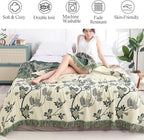 Snycler Boho Throw Blanket for Bed - 100% Cotton Ultra Soft Rustic Quilt Green Hummingbird Printed Farmhouse Decor Bed Blankets,80"×90" All Season Rustic Throw for Sofa Couch Chair