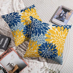 Blue Yellow Pillow Covers 16X16 Inch Set of 2, Dahlia Flower Spring Summer Floral Cream Decorative Throw Pillow Covers Outdoor Modern Farmhouse Cushion Case for Home Couch Sofa Bed Decor