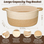 Woven Basket for Toys, Blankets & Gifts Empty ,Cotton Rope Storage Basket with Reinforced Handles for Nursery,Livingroom,Bedroom,Bathroom & Home Decor,17.72" x 9.45" x 7.09 (S)