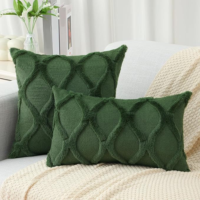 decorUhome Spring Euro Sham Throw Pillow Covers 26x26 Inch Set of 2, Soft Plush Faux Fur Wool Forest Elf Accent Couch Pillow Covers for Modern Farmhouse Bed Sofa Living Room