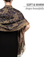 Achillea Reversible Paisley Pashmina Rave Scarf – Exotic Indian Shawls and Wraps for Evening Dresses, Festivals, All Seasons