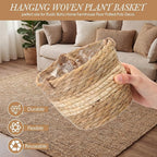 6 Pcs Seagrass Hanging Planter Basket Hand Woven Plant Basket with Plastic Liners Hanging Plant Holder Storage Containers with Cotton Rope for Indoor Outdoor Garden Home Decor(Beige)