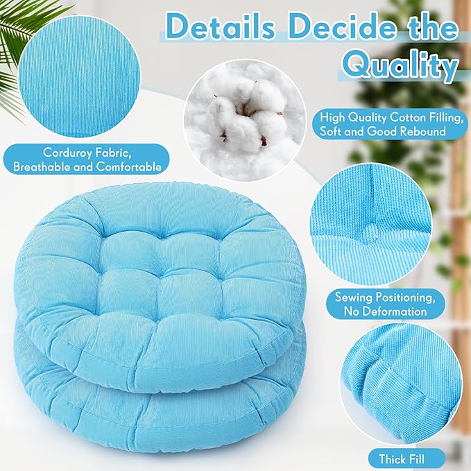 Jerify Floor Pillow Cushions Large Round Square Large Meditation Floor Pillow for Classroom Adult Meditation Picnic Party Seating Learning Daycare School(Round,Bright Blue,2 Pcs)