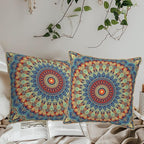 KSLIDS Boho Mandala Floral Soft Velvet Throw Pillow Covers Set of 2 Navy Blue Orange Flower Decorative Pillow Covers 18x18 Inch Abstract Retro Pillow Case for Sofa Couch Outdoor Modern Home Decor