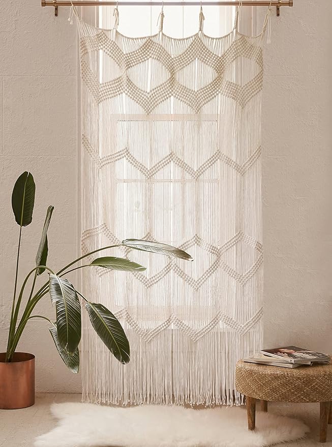 Flber Macrame Curtain Window Macrame Room Divider Doorway Curtain Boho Macrame Wall Hanging Living Room Bedroom Decor 42" W x 75" H