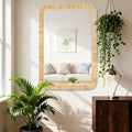 Rattan Bathroom Mirror Wall Mounted Bathroom Mirror for Rustic Farmhouse Style Wicker Rattan Frame Boho Mirror for Bathroom Bedroom Entryway Living Room Decor