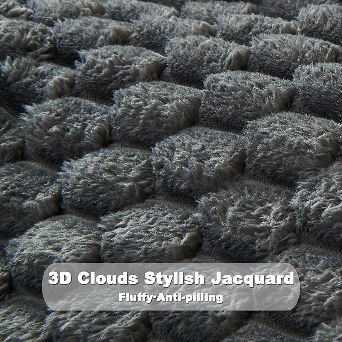 NEWCOSPLAY Super Soft Twin Blanket Grey Premium Silky Flannel Fleece 3D Clouds Stylish Jacquard Lightweight Bed Blanket All Season Use 350GSM (Grey, Twin(60"x80"))