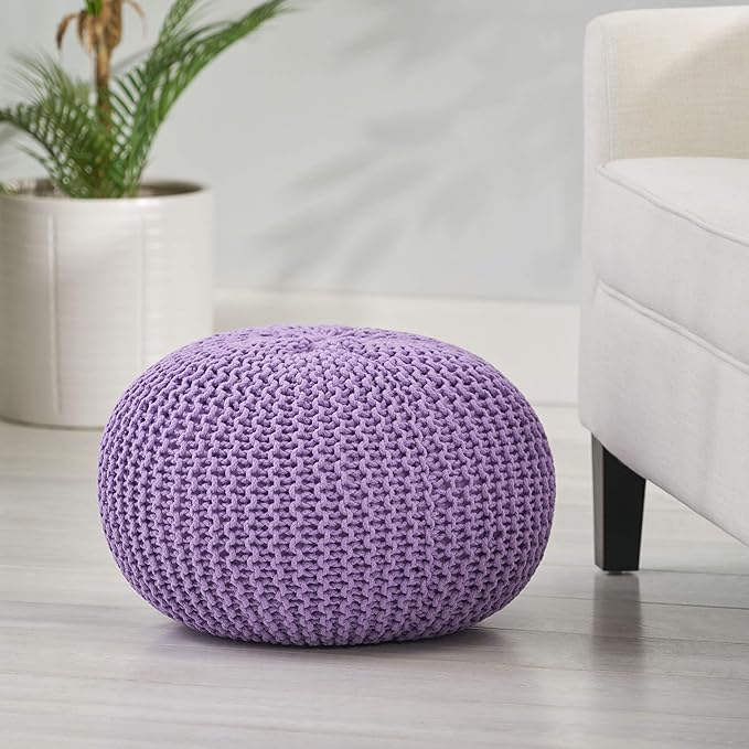 Christopher Knight Home Belle Knitted Cotton Pouf, Lavender