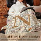 JXREQ Throw Blanket Initial Letter N Personalized Monogrammed Gifts for Women Teen Girls Frends, Boho Floral Throw Blankets for Bed Sofa Living Room Office, 50x60 Inch