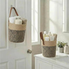 2-Pack Natural Jute Hanging Baskets 7 * 8inches, Round Woven Wall Decor & Storage Planter for Plant Decor and Home Organization,Walls Basket for Bedroom, Living Room, Bathroom,Boho Decor- Black Jute