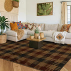 Vintage Large Plaid Area Rug for Living Room - 5x7 Easy Jute Classic Brown and Red Rug for Bedroom Under Bed, Large Entryway Outdoor Porch, Washable Non Slip Neutral Dark Brown Retro Décor