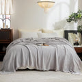 FOSSA Muslin Blanket with Fringe - 4-Layer 100% Cotton Gauze Super Soft & Breathable Throw -Lightweight Decorative Cooling Blanket for Bed, Sofa, Office (Grayish, Queen (90" × 90"))