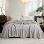FOSSA Muslin Blanket with Fringe - 4-Layer 100% Cotton Gauze Super Soft & Breathable Throw -Lightweight Decorative Cooling Blanket for Bed, Sofa, Office (Grayish, Queen (90" × 90"))