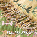 Snycler Boho Throw Blanket 80"x90" - 100% Cotton Ultra Soft Rustic Quilt, Green Floral Printed Farmhouse Decor for Bed, Sofa, Couch, Chair - All Season Cozy Blanket