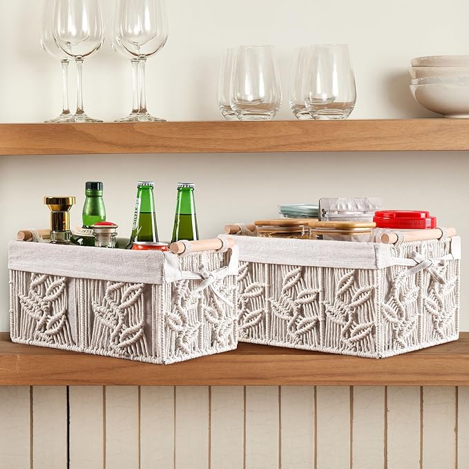 HOSROOME Storage Baskets for Shelves Organizing Gift Basket Empty Woven Baskets for Closet Boho Decor Basket for Bathroom Living Room Bedroom,White