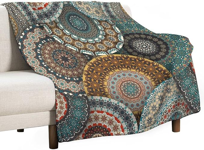 Bohemian Throw Blanket Colorful Vintage Floral Mandala Flower Aztec Boho Blanket for Sofa Bed Couch Chair Or Dorm 40"x50"