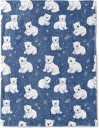 Cute Polar Bear Fleece Blanket - Lightweight Soft Cozy Gifts Throw for Animal Lovers,Kids,Women,Winter White Bears Blue Blankets,Home Room Modern Festive Decor 50x60in