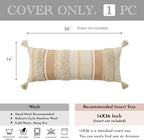 BlissBlush Decorative Lumbar Pillow Cover 14x36 for Bed, Neutral Cream Boho Long Accent Pillow with Tassels, Beige Rectangular Cushion for Couch Sofa Bench Bedroom (Cover Only)