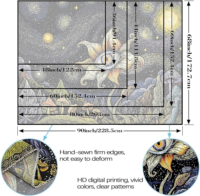 Yeoiat Tapestry Cosmic Flower Tapestries Mushroom Landscape Wall Hanging Starry Night Visionary Botanical Art Decor Bedroom Dormitory 80"x60"