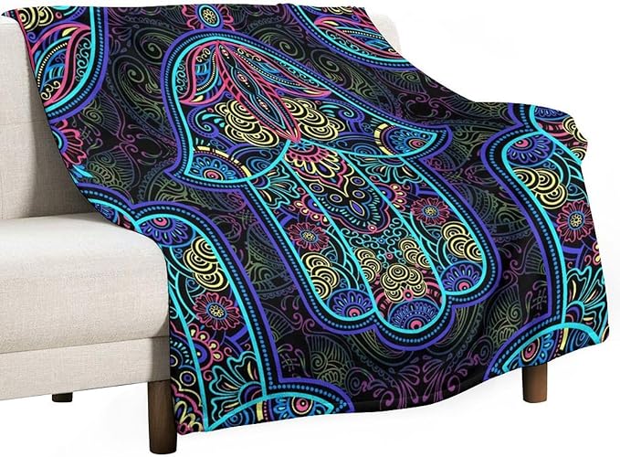 Boho Mandala Throw Blanket Colorful Hand Bohemian Blanket for Sofa Bed Couch Chair Or Dorm 60"x80"