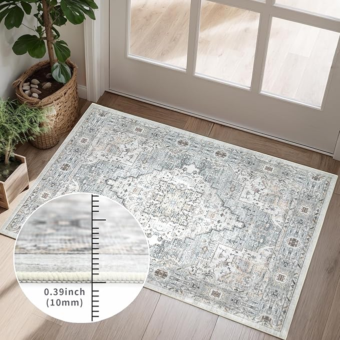 Area Rug 5×7 Washable Rugs for Bedroom, Vintage Floral Rug Soft Non Slip Stain Resistant Carpet for Living Room Dinning Room Kitchen Home Office Blue Green Multi
