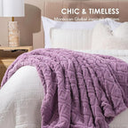 EverGrace Jacquard Boho Sherpa Fleece Throw Blanket for Couch, Super Soft Cozy Fuzzy Plush Blankets for All Seasons, Reversible Thick Warm Blanket for Bed, Sofa, Living Room, Mauve Purple, 60" x 80"