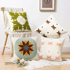 Merrycolor Boho Decorative Throw Pillow Covers 18x18 Embroidered Brown Flower Pillow Covers Textured Square Cushion Case Farmhouse Pillow Covers for Couch Bed,1PC, Beige