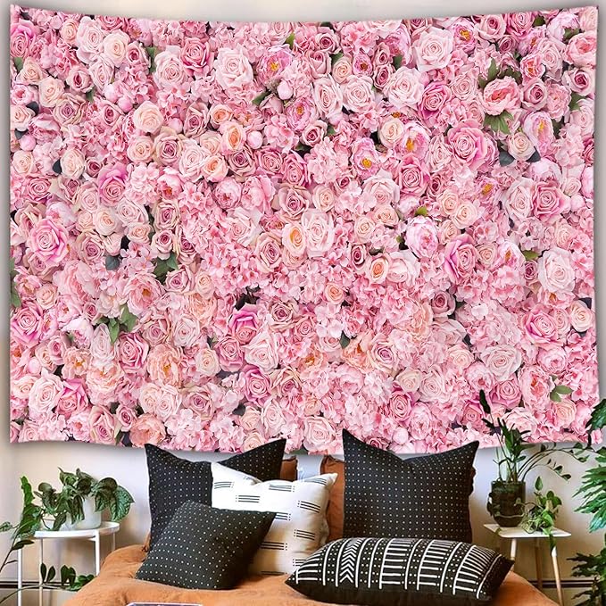 JAWO Floral Wall Tapestry for Girls, Colorful Yellow Rose Flower Tapestries Wall Hanging for Bedroom, Romantic Spring Aesthetic Tapestry Beach Blanket College Dorm Home Decor (80" W X 60" H)