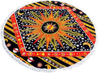 Round Beach Tapestry Turquoise Mandala Throw/Boho Hippie Beach Blanket Roundie/Indian Cotton Bohemian Large Round Table Cloth-Home Decor/Yoga Mat Meditation Picnic Rug (70", Yellow)