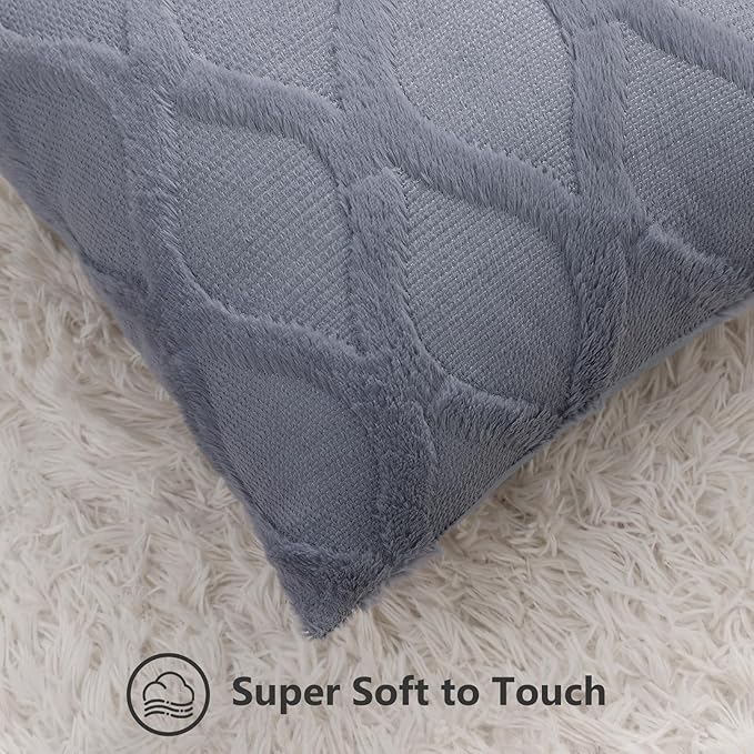 decorUhome Spring Throw Pillow Covers 18x18 Inch Set of 2, Soft Plush Faux Fur Wool Blue Grey Accent Couch Pillow Covers for Modern Farmhouse Bed Sofa Living Room