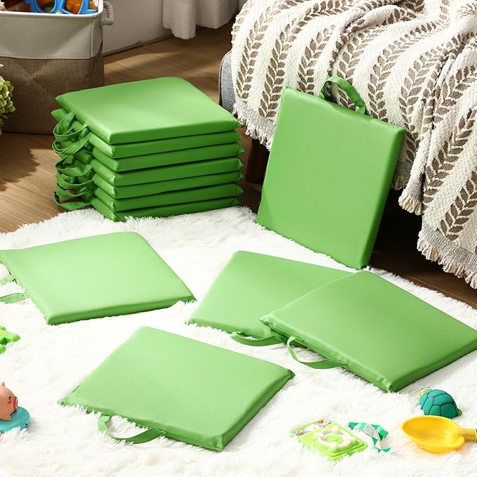 Suzile 12 Pcs 12'' Square Floor Cushions for Kids Classroom Flexible Floor Seating Elementary with Handles Classroom Carpet Cushions for Adults Toddlers Daycare Preschool School