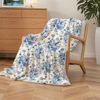 Blue Floral Throw Blanket, Botanical Floral Blanket, Soft, Flannel, Warm, Boho Aesthetic Bed Blankets All Season Flower Throw Blankets for Couch Bedroom Living Room 60X80 Inch