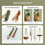 Macrame Kits for Beginners, 3 Set of Plant Hangers DIY Kit: Braided Polyester Ropes 50yds*5mm Forest Green, 20yds*2mm Burnt Orange, 60+Pcs Supplies with Step-by-Step Easy Instructions (GROR)