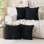 Set of 4 Black Decorative Throw Pillow Covers 26x26 Inch Corduroy Pillow Covers for Bed Couch Sofa Living Room Soft Square Cushion Cases