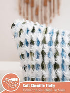 Boho Lumbar Pillow Covers Set of 2-12x20 Inch Farmhouse Tufted Long Boho Throw Pillows, Neutral Fluffy Modern Pillow Cases Rectangle Accent Pillowcase for Couch Bed Home Decor, Blue Green