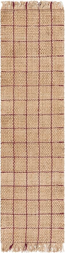 SAFAVIEH Natural Fiber Collection Area Rug - 2'3" x 8' Runner, Natural & Wine, Handmade Jute, Ideal for Living Room, Hallway, Foyer, Entryway, Bedroom (NF602S)