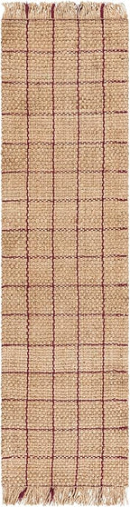 SAFAVIEH Natural Fiber Collection Area Rug - 2'3" x 8' Runner, Natural & Wine, Handmade Jute, Ideal for Living Room, Hallway, Foyer, Entryway, Bedroom (NF602S)