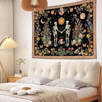 Wegklazax Skull Moon and Flowers Tapestry, Bohemian Hippie Gothic Wall Hanging for Room Decor, Mystical Altar Home Decor 80L x 60W