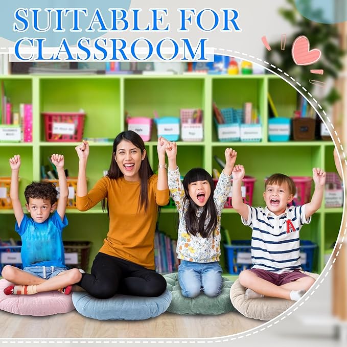 Jerify Floor Pillow Cushions Large Round Square Large Meditation Floor Pillow for Classroom Adult Meditation Picnic Party Seating Learning Daycare School(Round,Light Colors,4 Pcs)
