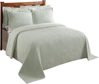 Better Trends Chenille Bedspreads Twin Size, Sage 100% Cotton Chenille Stripe Design Tufted Bedding Coverlet Soft Lightweight, 96"x110" with 1 PC Sham 2 Pieces Set Jullian Collection