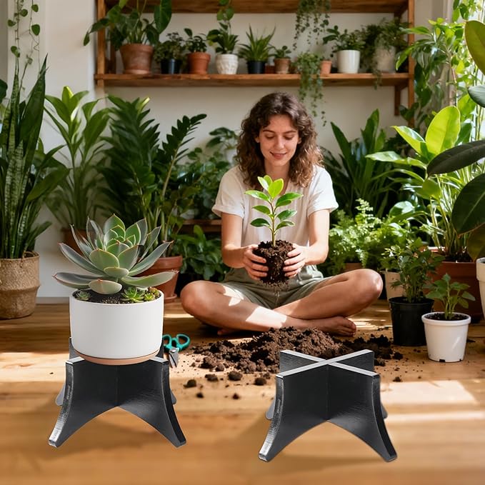PEKER Plant Stand Indoor, Solid Wood Plant Holder for 5–9 Inch Pots, Low Planter Stand & Plant Riser for Indoor Plants, Stable Pot Stand for Home Decor, Single Wooden Plant Holder