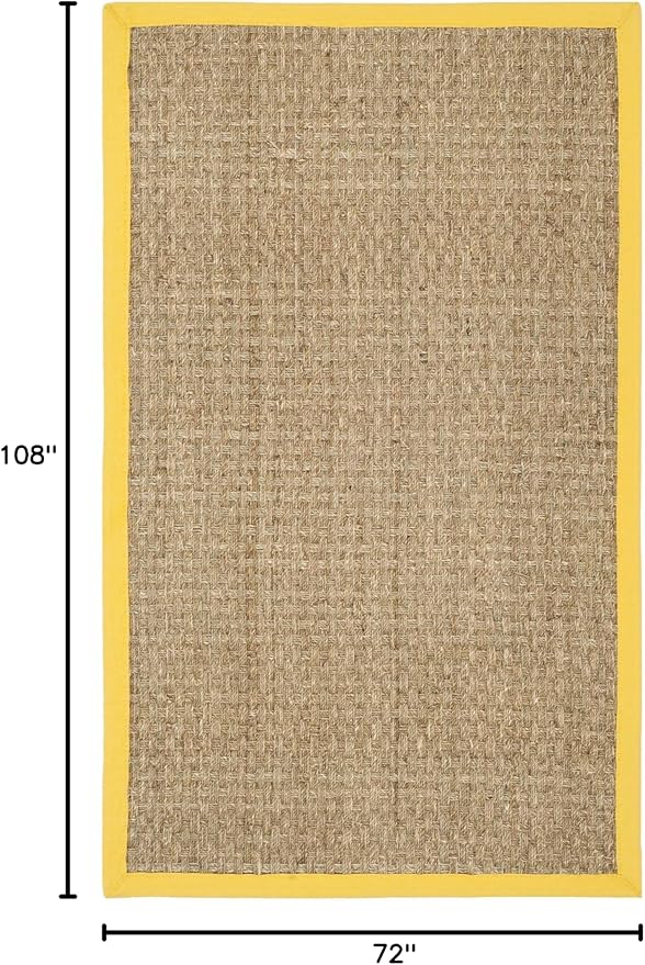 SAFAVIEH Area Rug 6x9 - Natural Fiber Collection - Natural & Gold, Seagrass, Basketweave Pattern with Border (NF114X)
